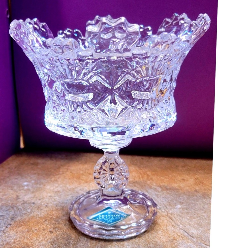 Shannon Crystal Designs of Ireland Pedestal Bowl Clear Hand Crafted 6 Inch